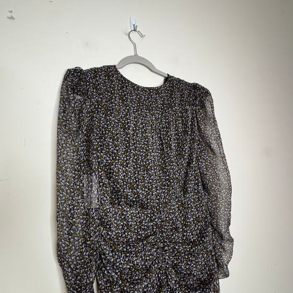 Astr the Label Ruched Long Sleeve Mini Dress Black Ditsy Floral Women XL NWT - Picture 7 of 9